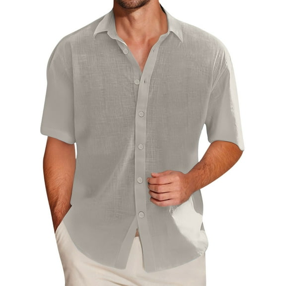 Inglocry Men's Casual Button Down Shirts Short Sleeve Textured Summer Beach Shirt Habit Shirts For Men Short Sleeve Gray XL