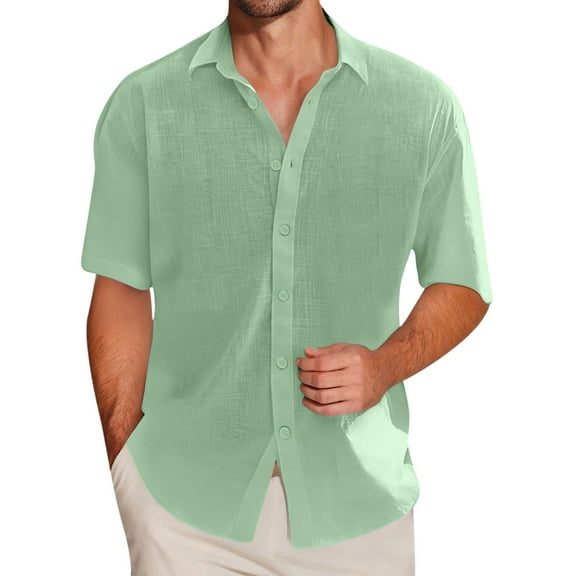 Inglocry Men's Casual Button Down Shirts Short Sleeve Textured Summer Beach Shirt Habit Shirts For Men Short Sleeve Green 3XL