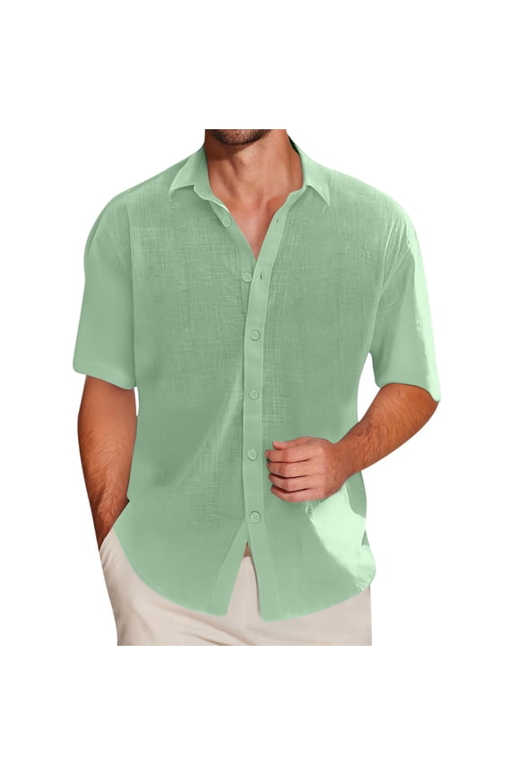 Men's Casual Button Down Shirts Short Sleeve Textured Summer Beach Shirt Habit Shirts For Men Short Sleeve Green XL