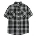 thumbnail image 1 of Inglocry Men's Casual Checkered Relaxed Fit Button Up Short Sleeve Work Shirt Plaid Hawaiian Shirt For Men Black L, 1 of 4
