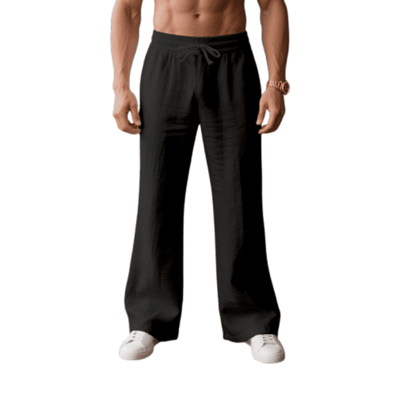 Inglocry Men's Casual Linen Pants Summer Beach Cotton Lightweight Pants Elastic Waist Drawstring with Pockets Black XL