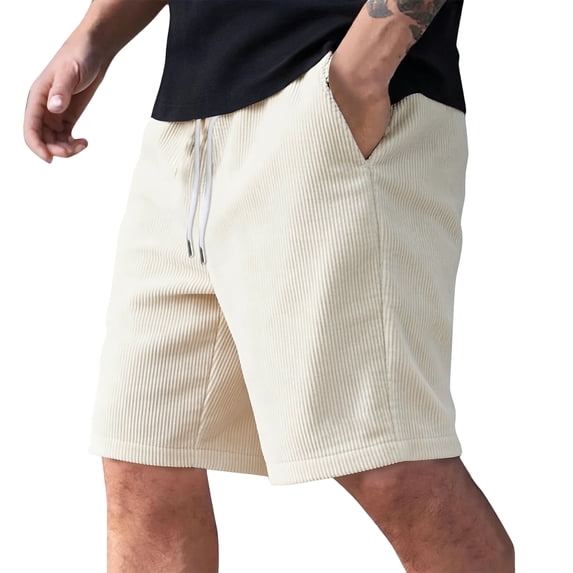 Inglocry Men's Corduroy Shorts Casual Elastic Waist Drawstring Summer Beach Vacation Shorts with Pockets 2026 Beige XL