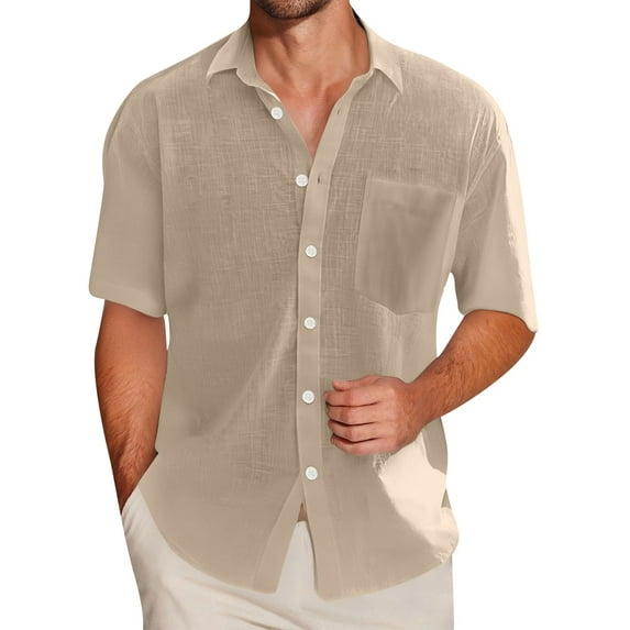 Inglocry Mens Short Sleeve Button Down Shirts Casual Cotton Shirt Summer Beach Tops with Pocket Khaki 3XL