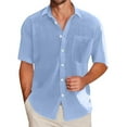 thumbnail image 1 of Inglocry Men's Cotton Linen Short Sleeve Shirts Casual Lightweight Button Down Shirts Vacation Beach Summer Tops with Pocket Light Blue 2XL, 1 of 5