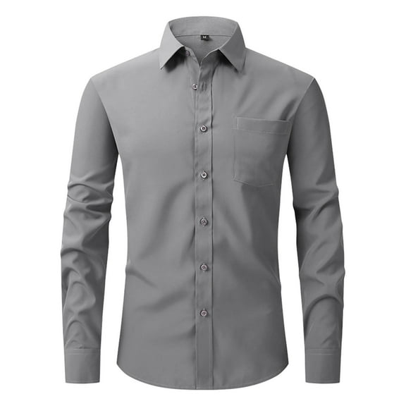 Inglocry Men's Dress Shirts Long Sleeve Wrinkle-Free Stretch Shirts Solid Formal Button Down Shirt with Pocket Dark Gray M