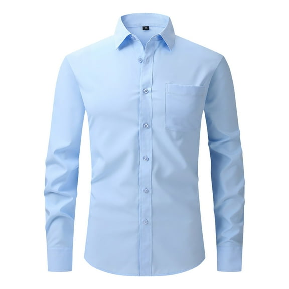 Inglocry Men's Dress Shirts Long Sleeve Wrinkle-Free Stretch Shirts Solid Formal Button Down Shirt with Pocket Light Blue XL