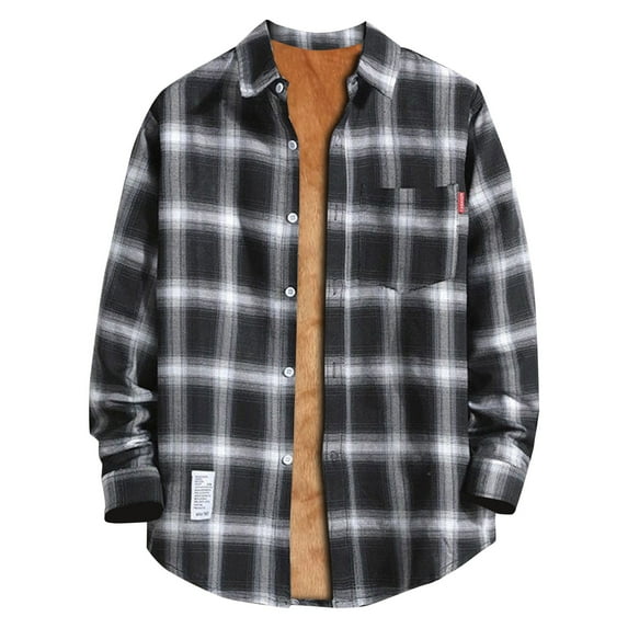 Inglocry Men's Flannel Plaid Shirt Jacket Sherpa Lined Shirt Long Sleeve Button Up Overshirt Warm Coat Outwear with Pockets Gray L