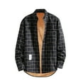 thumbnail image 1 of Inglocry Men's Flannel Plaid Shirt Jacket Sherpa Lined Shirt Long Sleeve Button Up Overshirt Warm Coat Outwear with Pockets Navy XL, 1 of 4