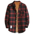 thumbnail image 1 of Inglocry Men's Flannel Plaid Shirt Jacket Sherpa Lined Shirt Long Sleeve Button Up Overshirt Warm Coat Outwear with Pockets Red M, 1 of 3