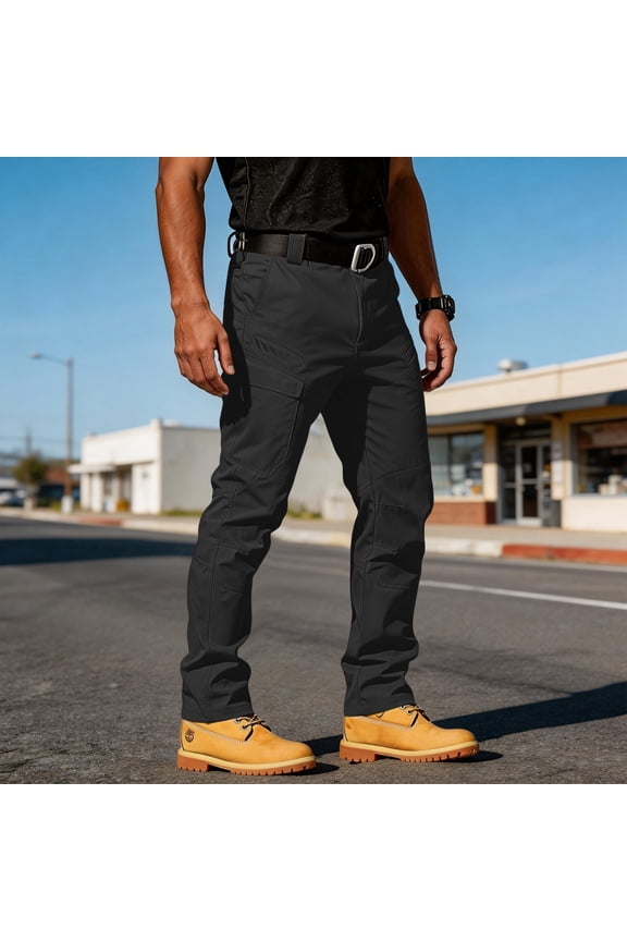 Men's Flex Ripstop Cargo Pants, Water-Resistant 4-Way Stretch Construction Tactical Pants, Lightweight Hiking Pants Black XL