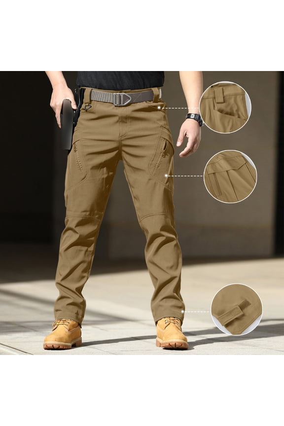 Men's Flex Ripstop Tactical Cargo Pants Water Resistant Hiking Stretch Construction Work Pants with Multi Pockets Brown L