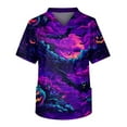 thumbnail image 1 of Inglocry Men's Halloween Scrub Tops Plus Size V-Neck Short Sleeve Halloween Pumpkin Ghost Print Funny Medical Workwear with 3 Pocket Dark Purple S, 1 of 4