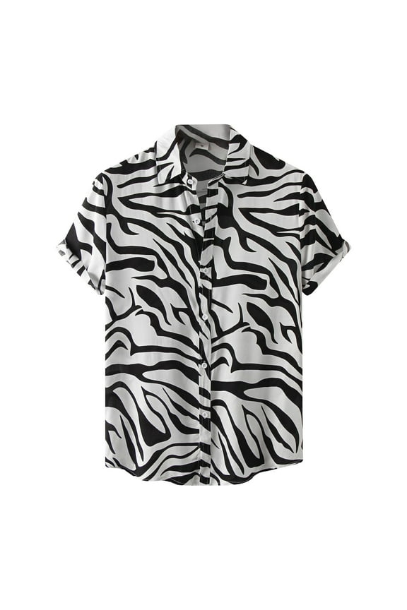Men's Hawaiian Zebra Print Shirt Button Up Short Sleeve Collar Animal Print Shirt Tops Cheetah Print Tops Zebra 2XL