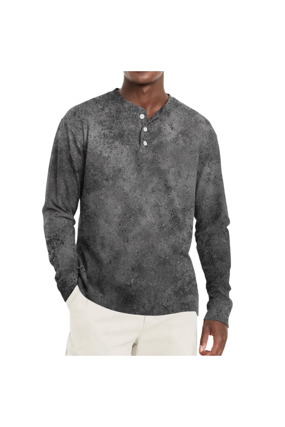 Men's Henley Shirt, Long Sleeve Button Down Tie Dye Soft Cotton Blend Thermal Pullover Top Dark Gray L