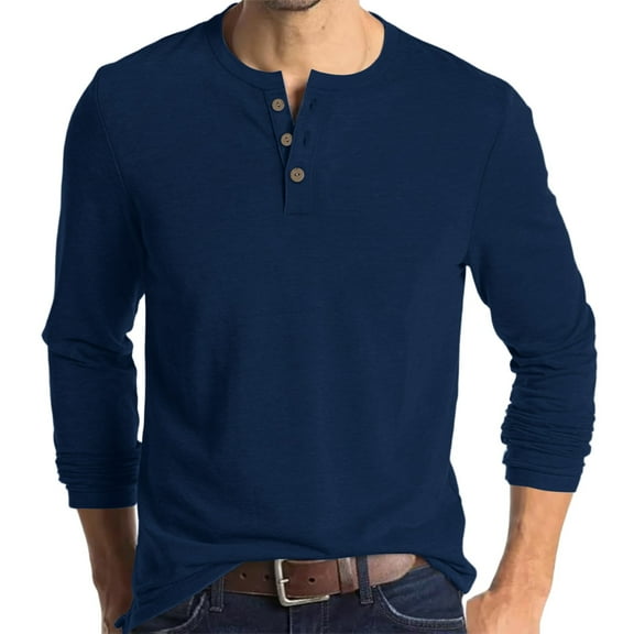 Inglocry Men's Henley Shirt - Long Sleeve Solid Color Cotton Henley Thermal Shirt - Undershirts for Men Navy M