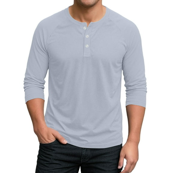 Inglocry Men's Henley Shirts Long Sleeve Basic Pullover Shirt Lightweight Button Down Shirts For Men Light Gray L