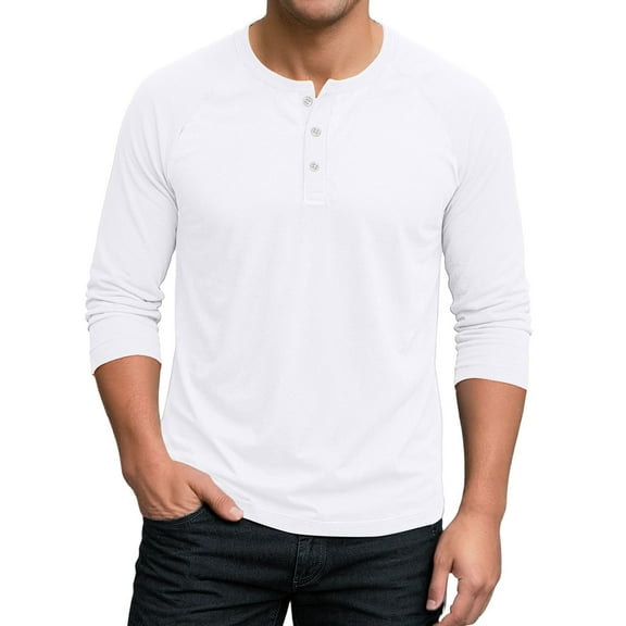 Inglocry Men's Henley Shirts Long Sleeve Basic Pullover Shirt Lightweight Button Down Shirts For Men White M