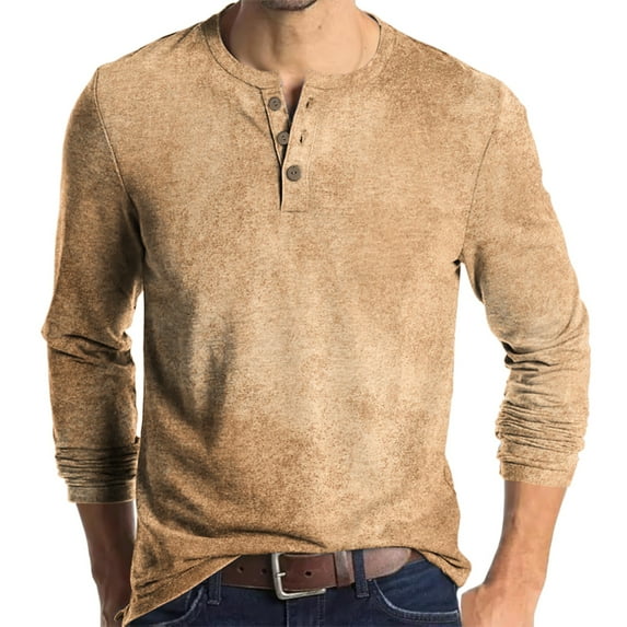 Inglocry Men's Henley T-Shirt, Long Sleeve Cotton Henley Tees for Men, 3-Button Fall Casual Shirts Earthy Yellow L