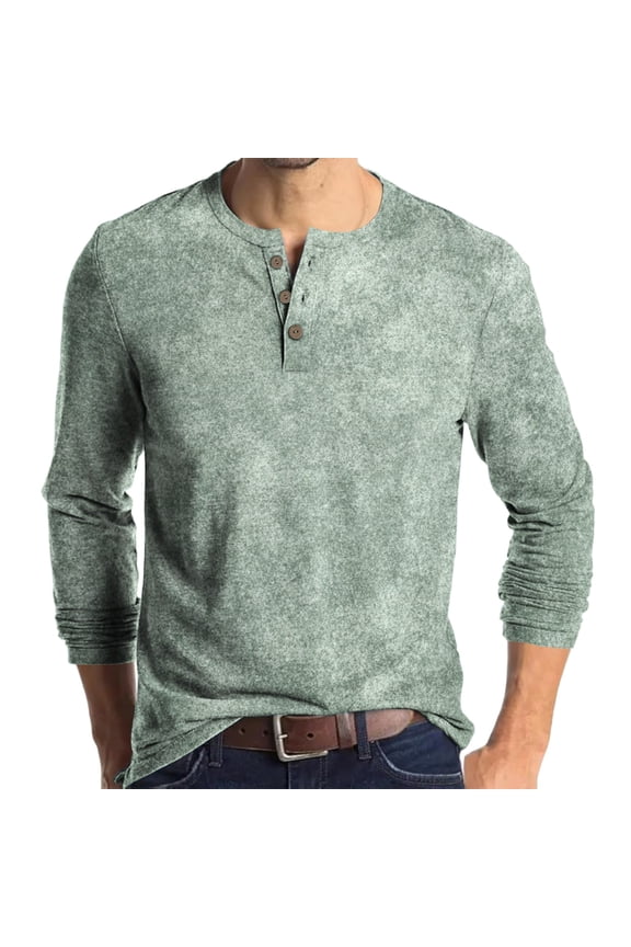 Men's Henley T-Shirt, Long Sleeve Cotton Henley Tees for Men, 3-Button Fall Casual Shirts Mint Green 2XL