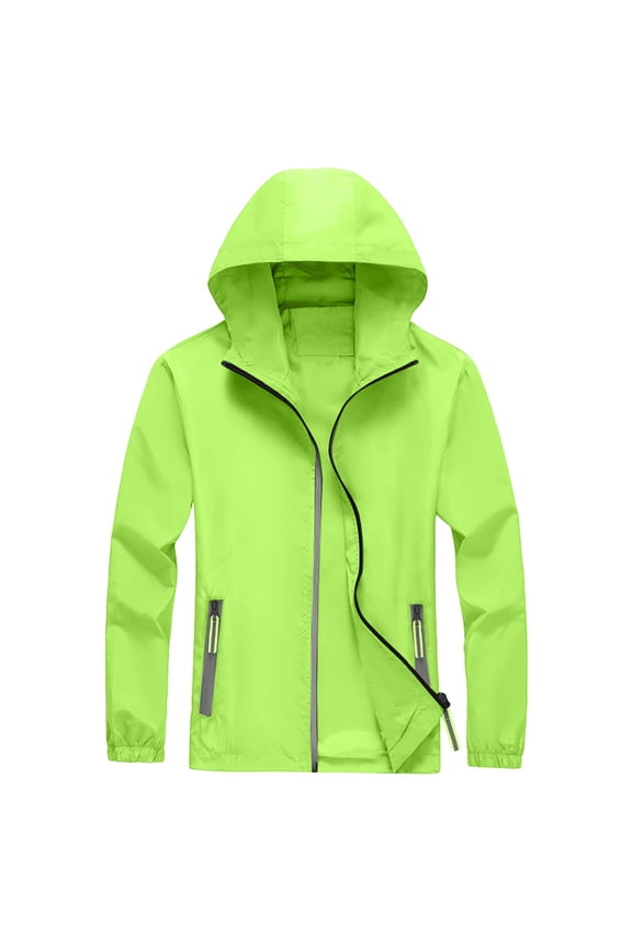 Men's Jacket Fall Lightweight Waterproof Raincoat With Hood Outdoor Travel Windbreaker Jackets Fluorescent Green 4XL