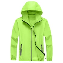 Inglocry Men's Jacket Fall Lightweight Waterproof Raincoat With Hood Outdoor Travel Windbreaker Jackets Fluorescent Green L