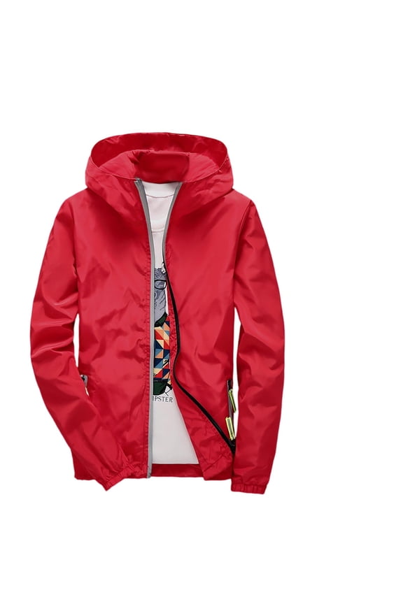 Men's Lightweight Jacket Waterproof Windbreaker Zip Up Hoodie Packable Jacket for Hiking Travel Red M