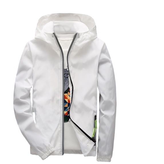 Inglocry Men's Lightweight Jacket Waterproof Windbreaker Zip Up Hoodie Packable Jacket for Hiking Travel White 7XL