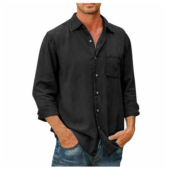 Inglocry Men's Long Sleeve Button Down Shirt Casual Untucked Regular-Fit Oxford Dress Shirts Work Beach Shirts For Men Black 4XL