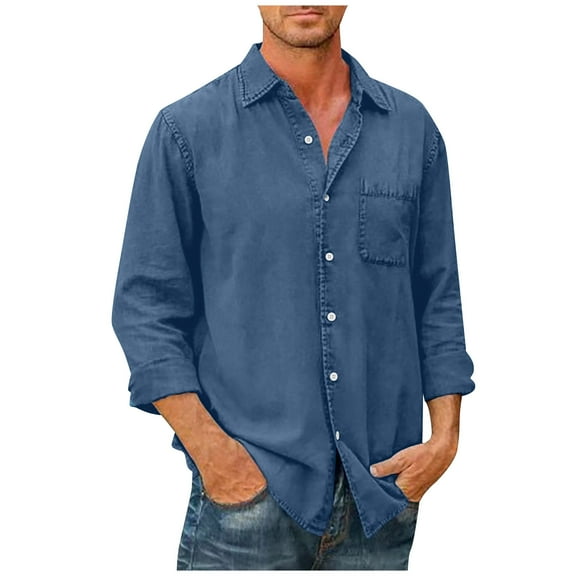 Inglocry Men's Long Sleeve Button Down Shirt Casual Untucked Regular-Fit Oxford Dress Shirts Work Beach Shirts For Men Blue 4XL