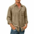 thumbnail image 1 of Inglocry Men's Long Sleeve Button Down Shirt Casual Untucked Regular-Fit Oxford Dress Shirts Work Beach Shirts For Men Khaki L, 1 of 4