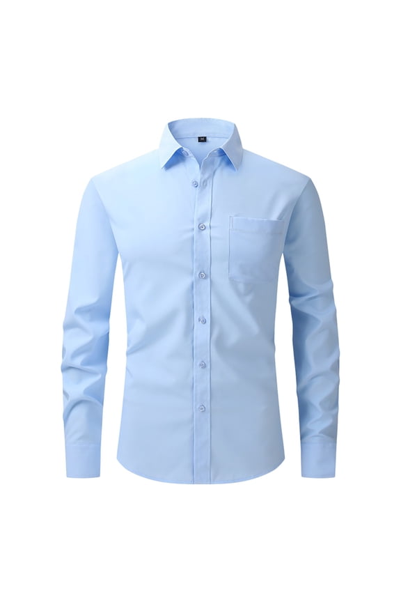 Men's Long Sleeve Dress Shirt Modern Slim Fit Wrinkle-Free Casual Business Button Up Shirts Light Blue L