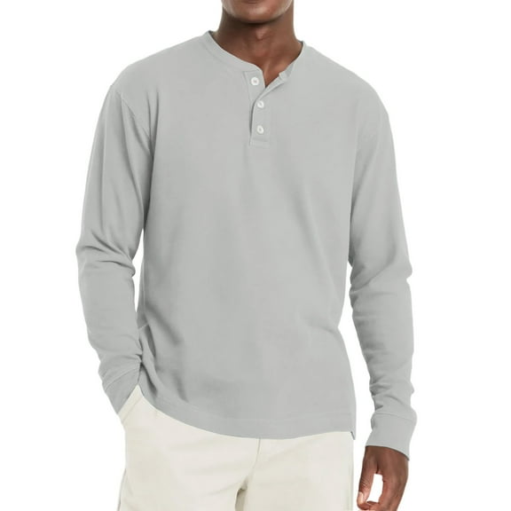 Inglocry Men's Long Sleeve Henley Shirts Cotton 3-Button Spring Casual T-Shirts Solid Color Soft Basic Tops 2025 Light Gray M
