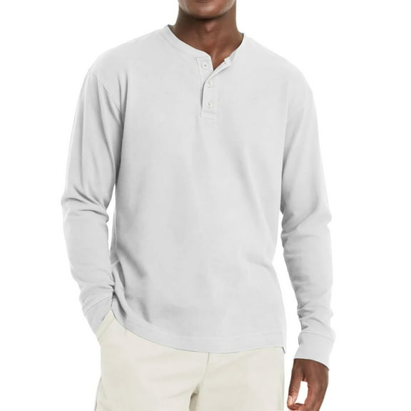 Inglocry Men's Long Sleeve Henley Shirts Cotton 3-Button Spring Casual T-Shirts Solid Color Soft Basic Tops 2025 White L