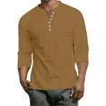 thumbnail image 1 of Inglocry Men's Long Sleeve Henley Shirts Stretch Ribbed T-Shirts Fashion Casual Basic Tops Button Down Shirt Men Light Brown S, 1 of 8
