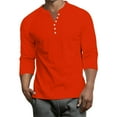 thumbnail image 1 of Inglocry Men's Long Sleeve Henley Shirts Stretch Ribbed T-Shirts Fashion Casual Basic Tops Button Down Shirt Men Vermilion 2XL, 1 of 8