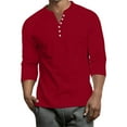 thumbnail image 1 of Inglocry Men's Long Sleeve Henley Shirts Stretch Ribbed T-Shirts Fashion Casual Basic Tops Button Down Shirt Men Wine S, 1 of 8