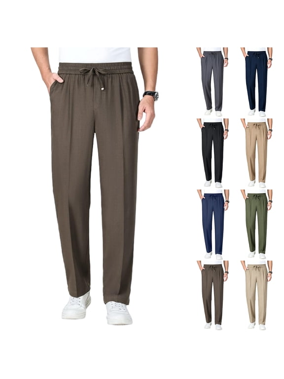 Men's Pull On Stretch Relaxed Fit Smart Casual Drawstring Pants - Comfy Stretch Breathable Pants with Pockets for Men Over 50 Blue M