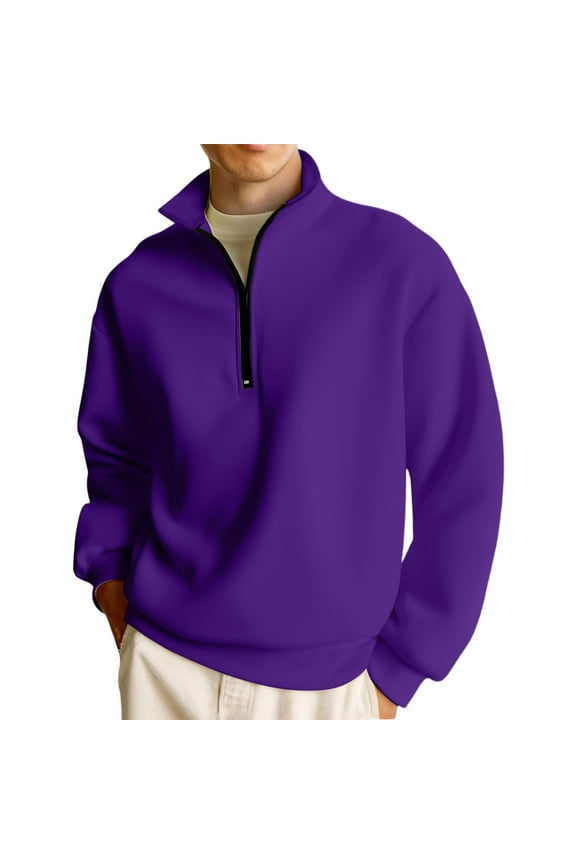 Men's Quarter Zip Shirts Workout Fleece Lined Lightweight Long Sleeve Pullover Sweatshirts Purple XL