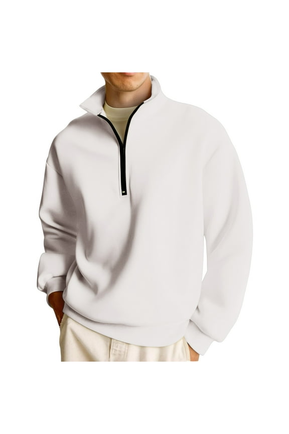 Men's Quarter Zip Shirts Workout Fleece Lined Lightweight Long Sleeve Pullover Sweatshirts White XL