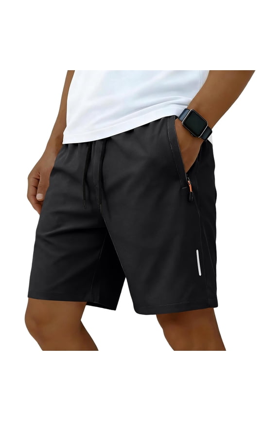 Men's Quick Dry Athletic Shorts Workout Running Elastic Waist Drawstring Summer Gym Shorts with Zipper Pockets 2026 Black S
