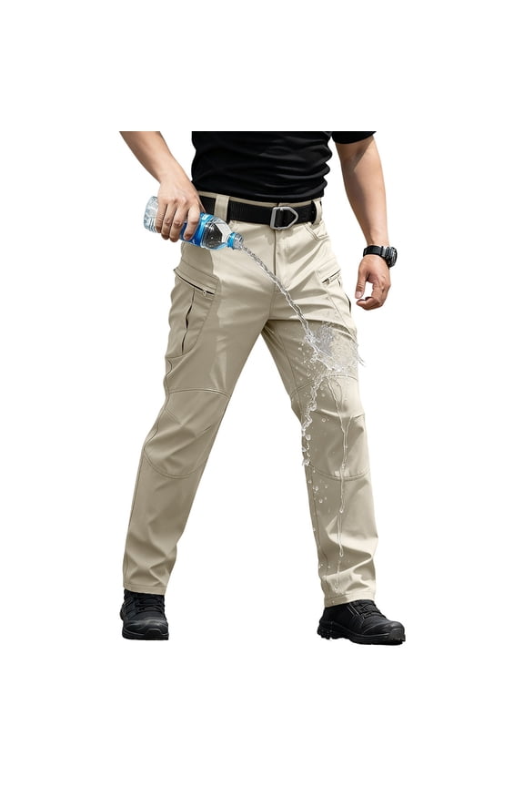 Men's Ripstop Tactical Cargo Pants Water Resistant Quick Dry Hiking Work Pants with Multi-Pockets Khaki L