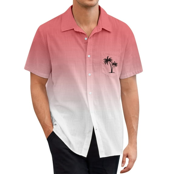 Inglocry Men's Short Sleeve Button Up Hawaiian Shirt 1950s Vintage Tie Dye Print Bowling Shirts Summer Beach Tops For Men Pink 3XL