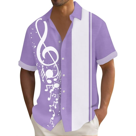 Inglocry Men's Short Sleeve Button Up Hawaiian Shirt 1950s Vintage Tie Dye Print Bowling Shirts Summer Beach Tops For Men Purple XL