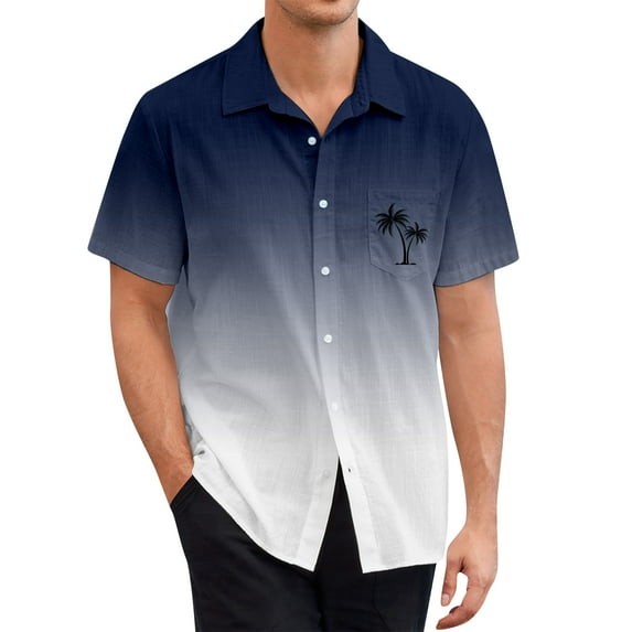 Inglocry Men's Short Sleeve Button Up Hawaiian Shirt 1950s Vintage Tie Dye Print Bowling Shirts Summer Beach Tops For Men Sky Blue XL