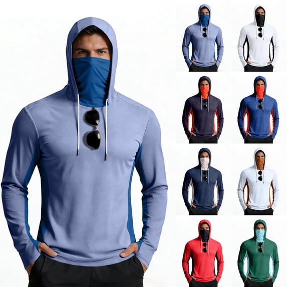 Inglocry Men's Sun Protection Hoodie with Mask UPF 50+ UV Quick Dry Long Sleeve Shirt Men Rash Guard Performance Fishing Hiking Shirt 2026 Ginger S
