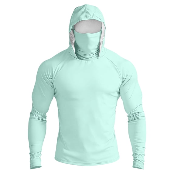 Inglocry Men's Sun Protection Hoodie with Mask UPF 50+ UV Quick Dry Long Sleeve Shirt Men Rash Guard Performance Fishing Hiking Shirt Mint Green XL