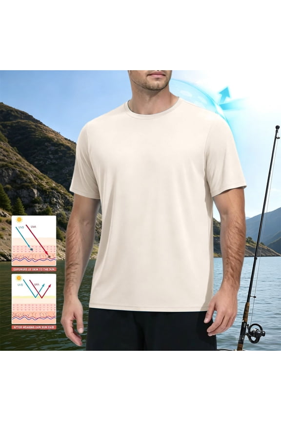 Men's UPF 50+ Swim Shirts Short Sleeve, Sun Protection Quick Dry Rash Guard, Water T-Shirt for Surfing Fishing Beach 2026 Beige L