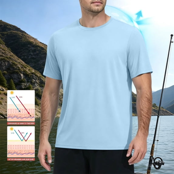 Inglocry Men's UPF 50+ Swim Shirts Short Sleeve, Sun Protection Quick Dry Rash Guard, Water T-Shirt for Surfing Fishing Beach 2026 Light Blue XL