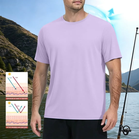 Inglocry Men's UPF 50+ Swim Shirts Short Sleeve, Sun Protection Quick Dry Rash Guard, Water T-Shirt for Surfing Fishing Beach 2026 Light Purple L