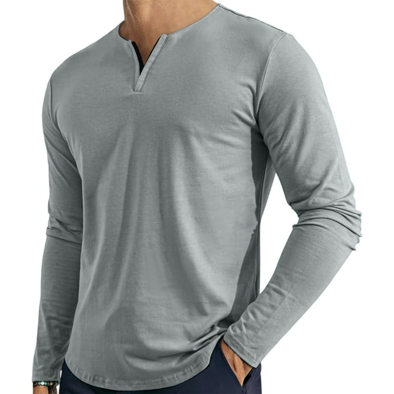 Inglocry Men's V Neck Long Sleeve Shirts Casual Henley Cotton T